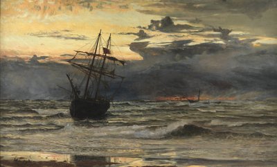 Het strand na een storm - Tijd, Dageraad door William Lionel Wyllie