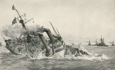 Het zinken van H.M.S. Victoria na botsing met H.M.S. Camperdown door William Lionel Wyllie