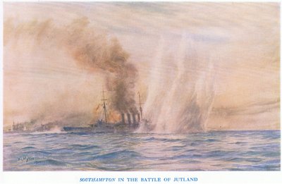 De Southampton in de Slag bij Jutland, uit Cassells History of the British People gepubliceerd door de Waverley Book Company Limited, ca. 1940 door William Lionel Wyllie