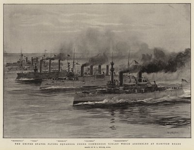 Het Amerikaanse vliegende squadron onder Commodore Schley dat zich verzamelde bij Hampton Roads door William Lionel Wyllie
