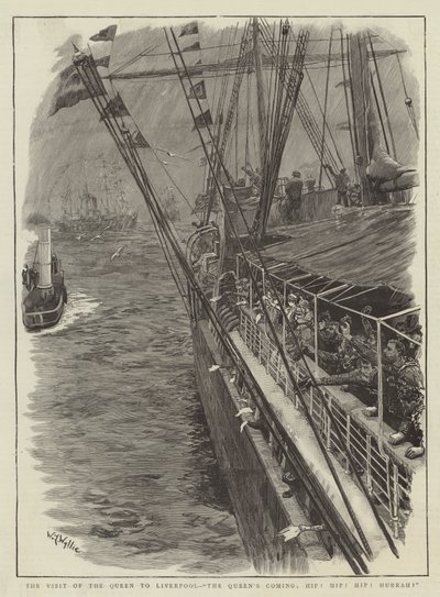 Het bezoek van de koningin aan Liverpool, De komst van de koningin, Hoera! Hoera! Hoera! door William Lionel Wyllie