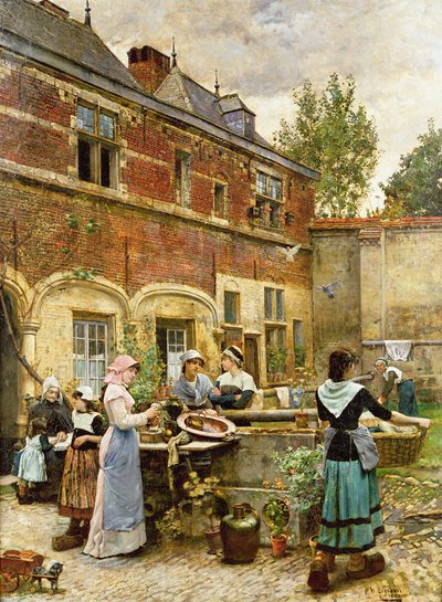 Armenhuizen, Antwerpen, 1880 door William Logsdail