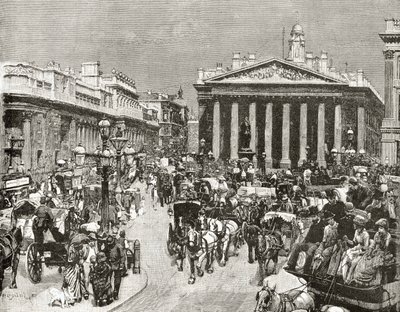 De Bank of England en de Royal Exchange in de negentiende eeuw, uit 