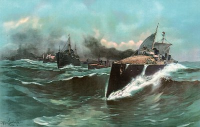 Spaanse Torpedoboot Flotilla op Weg van de Canarische Eilanden naar Puerto Rico door William Louis Jnr. Sonntag