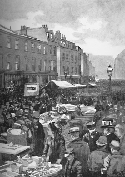 Middlesex Street Laat Petticoat Lane op een zondagochtend door William Luker