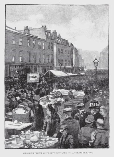 Middlesex Street, voorheen Petticoat Lane, op een zondagochtend door William Luker