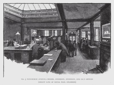 No 5 Fenchurch Avenue, Kantoren van Messrs Anderson, Anderson, en Co, Orient Line of Royal Mail Steamers door William Luker
