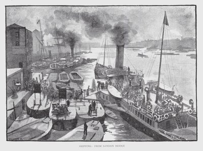 Scheepvaart, vanaf London Bridge door William Luker