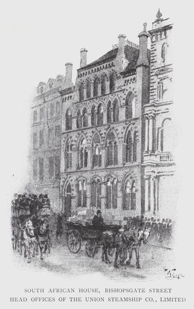 Zuid-Afrikaans Huis, Bishopsgate Street, Hoofdkantoren van de Union Steamship Co, Limited door William Luker