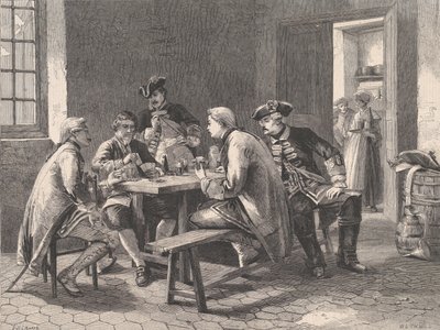 Soldaten die kaarten spelen, uit Illustrated London News, 4 mei 1861 door William Luson Thomas