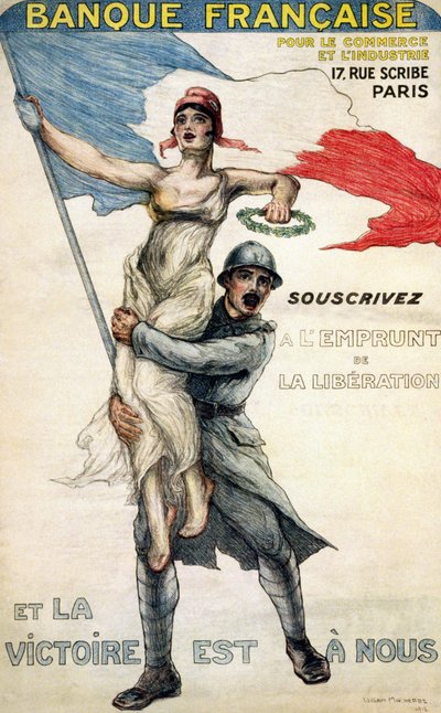 Franse Bank voor Handel en Industrie. Poster voor de nationale lening: "Abonneer op de Bevrijdingslening en de Overwinning is Binnen" - ill. door William Malherbe door William Malherbe