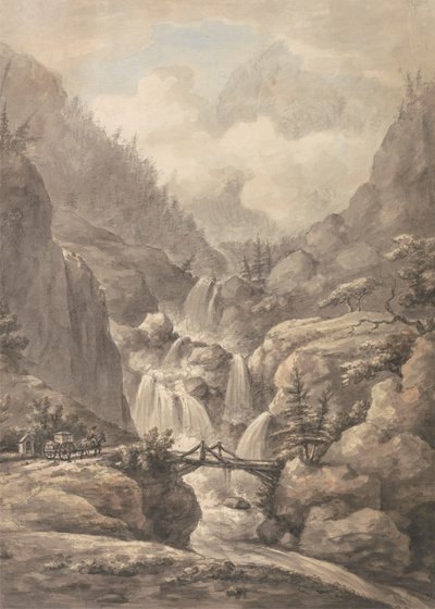 Een koets die door de Alpen rijdt door William Marlow