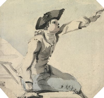 Man Zittend op een Parapet die zijn Linkerarm Zwaait door William Marlow