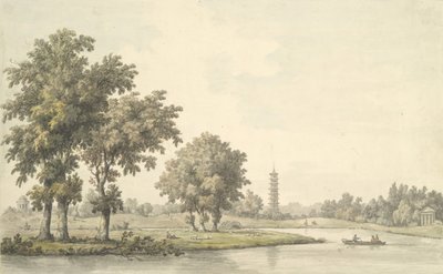 Uitzicht op het Meer en het Eiland vanaf het Grasveld in Kew, 1763 door William Marlow