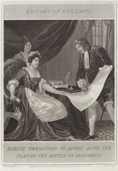 Harley presenteert aan Koningin Anne het plan van de Slag bij Blenheim door William Marshall Craig