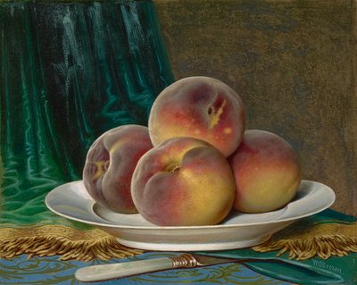 Perziken op een wit bord door William Mason Brown