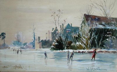 Schaatsen bij Broughton Castle door William Matthison