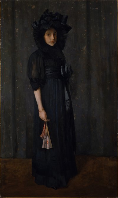 De dochter van de kunstenaar in de jurk van haar moeder (Jong meisje in het zwart) door William Merritt Chase