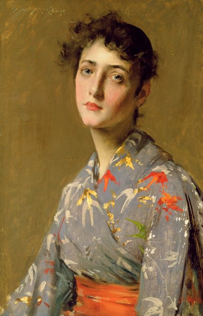 Meisje in Japanse Kostuum door William Merritt Chase