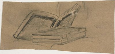 Schets van twee boeken door William Michael Harnett