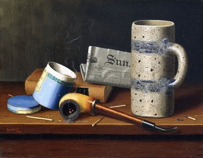 Stilleven met blauwe tabaksdoos, 1878 door William Michael Harnett