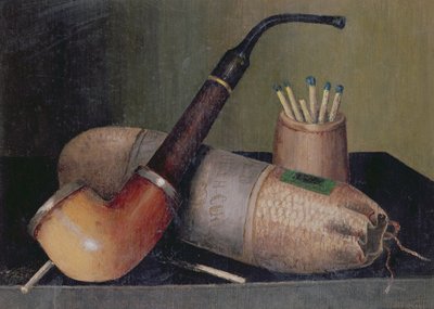 Stilleven met pijp door William Michael Harnett