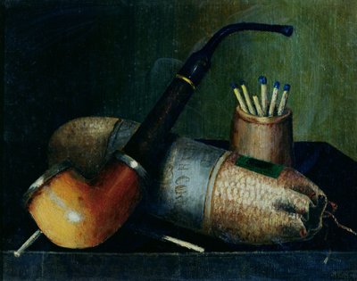 Stilleven van pijptabak en lucifers door William Michael Harnett