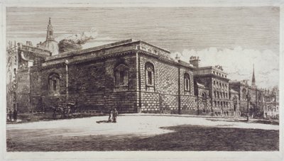 Uitzicht op Newgate Prison, Old Bailey, vanaf Newgate Street, City of London, ca. 1900 door William Monk