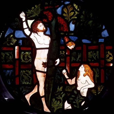 Adam en Eva plukken fruit (detail) door William Morris
