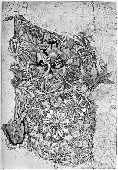 Kamperfoelie patroon gedrukt op linnen, 1883, 1934 door William Morris