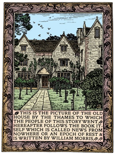 Kelmscott Manor, Gloucestershire, frontispice voor News from Nowhere, ca. 1892 door William Morris
