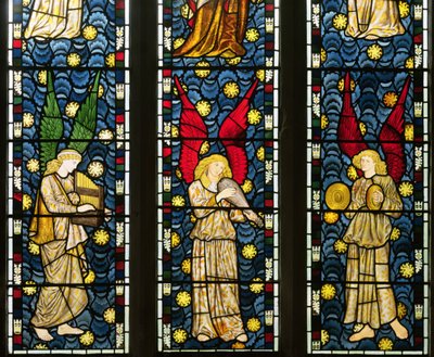 Muzikale Engelen, onderste helft van het Engelenraam (detail) door William Morris