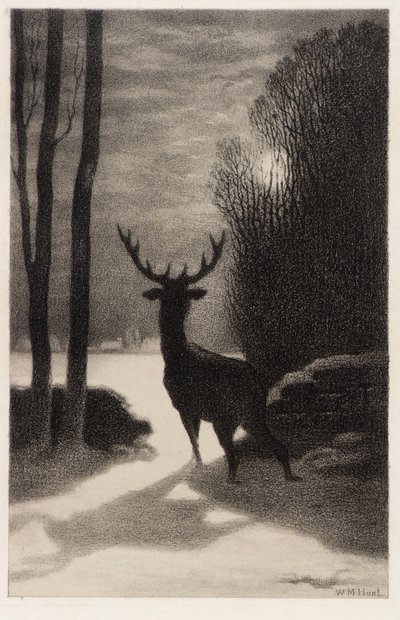Stag in het maanlicht door William Morris Hunt