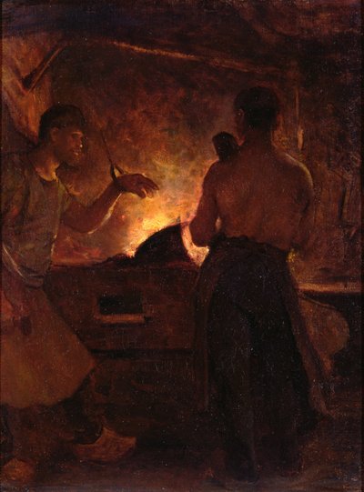 De smederij, ca.1855 (olieverf op doek) door William Morris Hunt