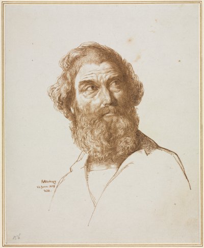 Hoofd van een Bebaarde Man die naar Links Kijkt door William Mulready