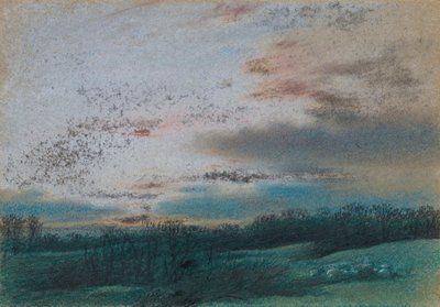 De Moor en verschrompelde bomen bij zonsondergang door William Mulready