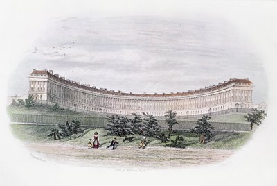 Royal Crescent, Bath, vanuit het park, gegraveerd door J. Shury, c.1840 door William N. Hardwick of Bath