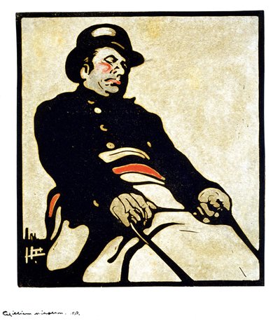Een buschauffeur in Knightsbridge Road door William Nicholson