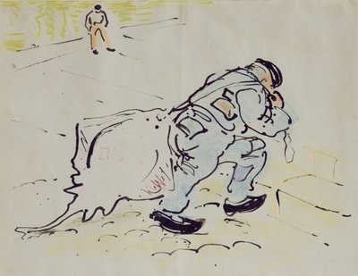 Churchill met een rolschaats (pen & inkt en krijt op papier) door William Nicholson