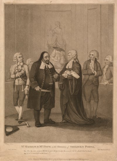 Mr. Macklin en Mrs. Pope in de rollen van Shylock en Portia door William Nutter