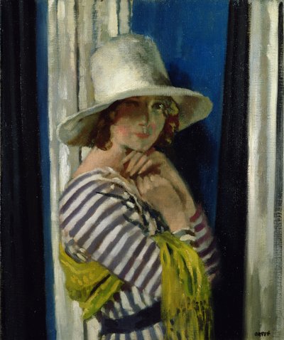 Mevrouw Hone in een Gestreepte Jurk, 1912 door William Orpen