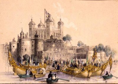 Inscheping van de Edele Heer de Burgemeester bij de Tower of London door William Parrott