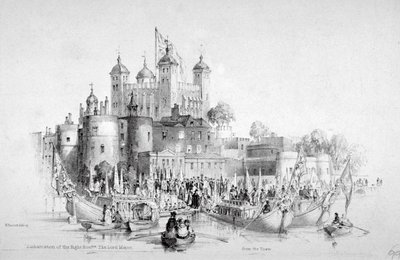 Lord Mayor Thomas Johnson en zijn entourage vertrekken vanuit de Tower of London, 1840 door William Parrott
