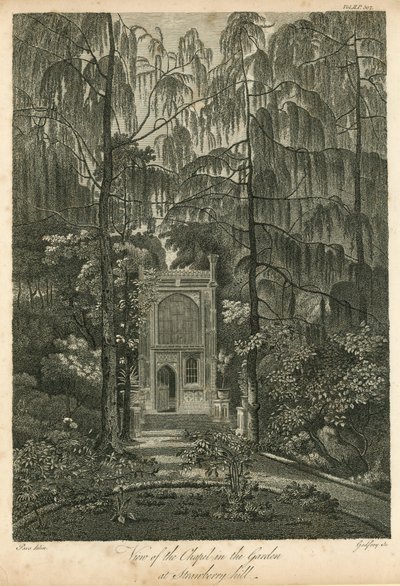 Uitzicht op de kapel in de tuin van Strawberry Hill, Twickenham, Londen door William Pars