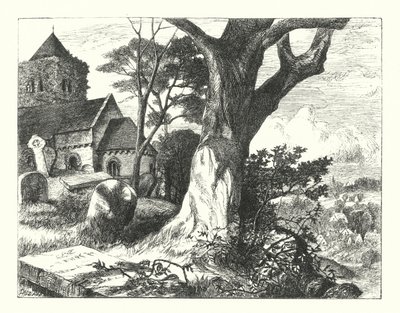 Het Kerkhof van het Dorp (gravure) door William Paton Burton