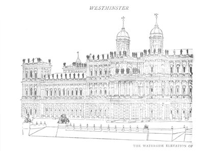 De Waterside Elevation van Inigo Jones Voorgesteld Paleis, ca. 1897 door William Patten