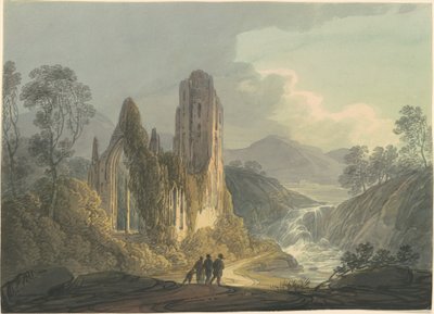 Een vervallen abdij bij een waterval door William Payne