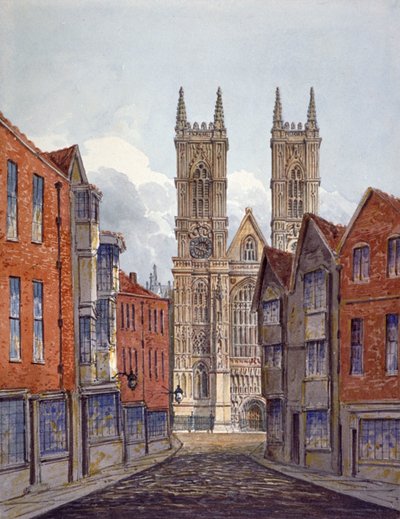 Uitzicht op het westelijke uiteinde van Westminster Abbey, gezien vanaf Tothill Street, Londen door William Pearson