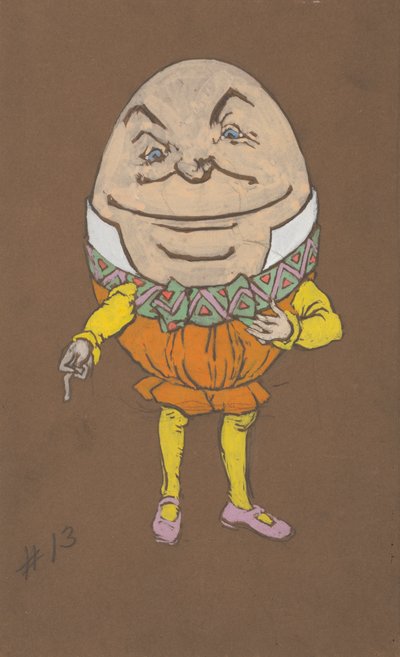 Humpty Dumpty kostuumontwerp voor Alice in Wonderland door William Penhallow Henderson