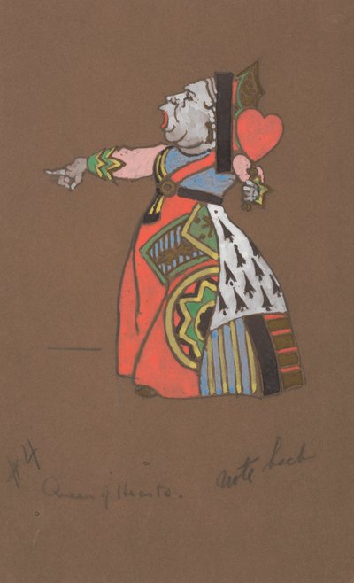 Hartenkoningin kostuumontwerp voor Alice in Wonderland door William Penhallow Henderson